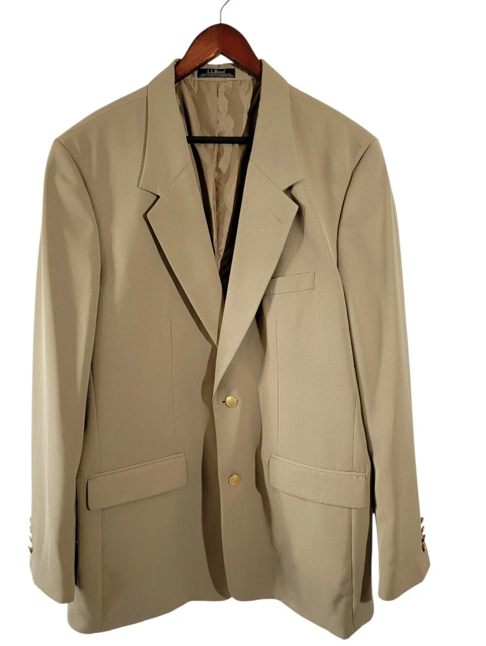 VTG L.L.Bean Beige Two-Button Travel Coat Mens Sz 48Tall Old Money Business